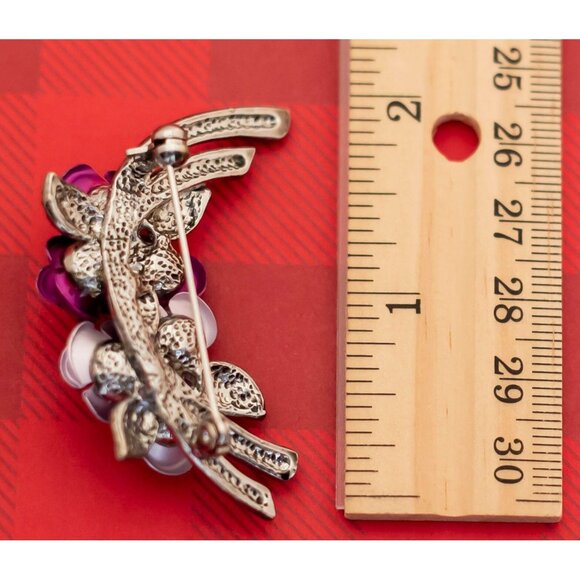 Vintage Pink Floral Rhinestone Silver Tone Brooch - O8 - Picture 2 of 2